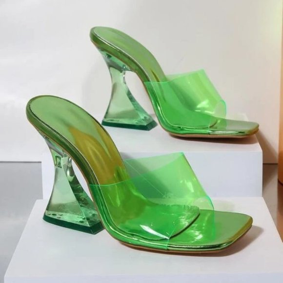 Clear Strap open toe Sculptural acrylic heels GREEN - Picture 3 of 6